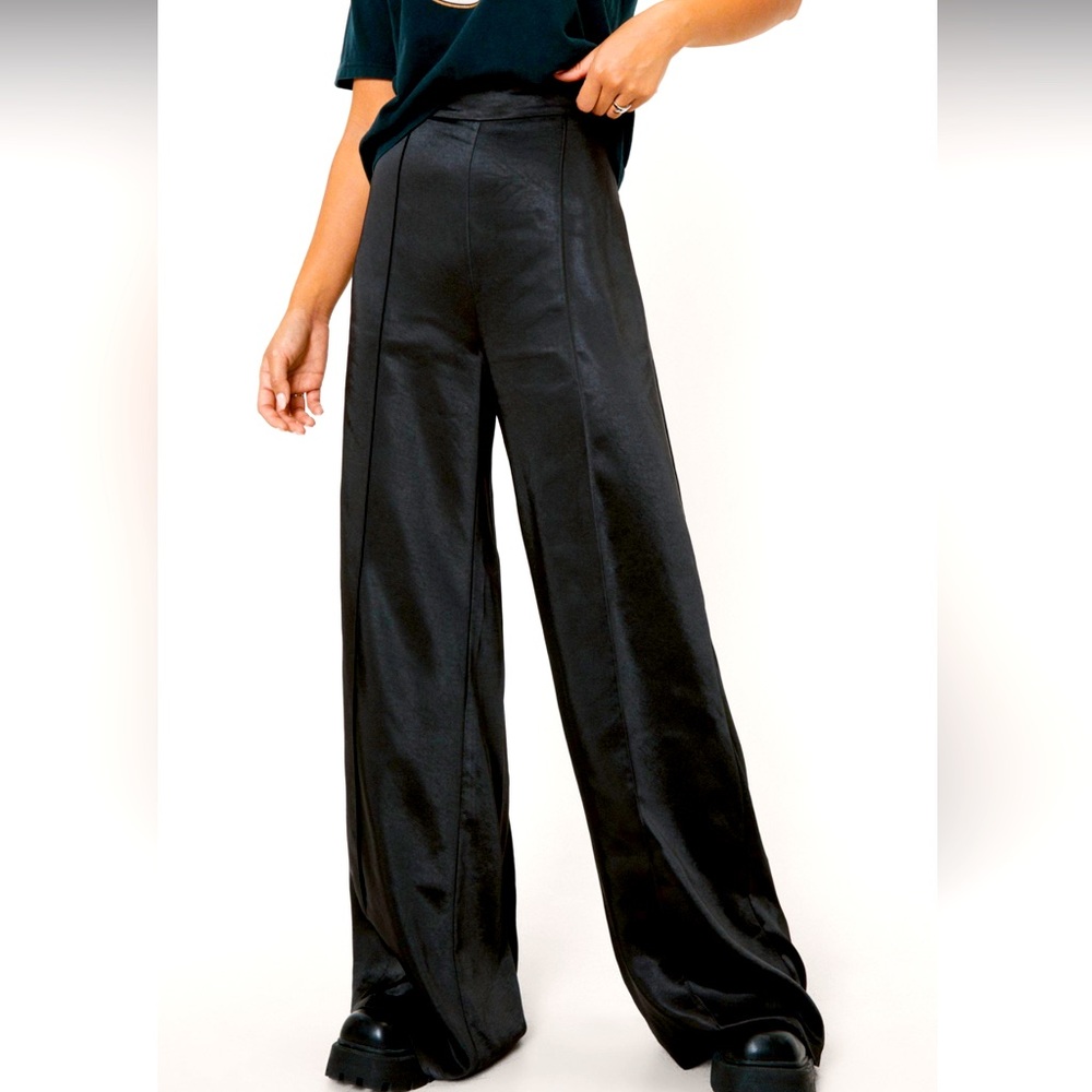 NWT Nasty Gal Satin High Rise Wide Leg Pintuck Trousers